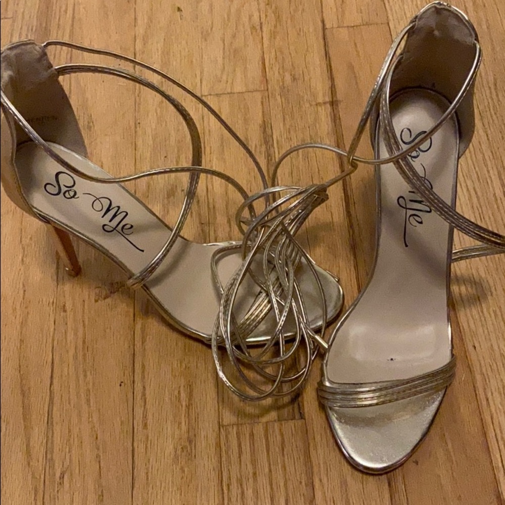 Gold strappy heels